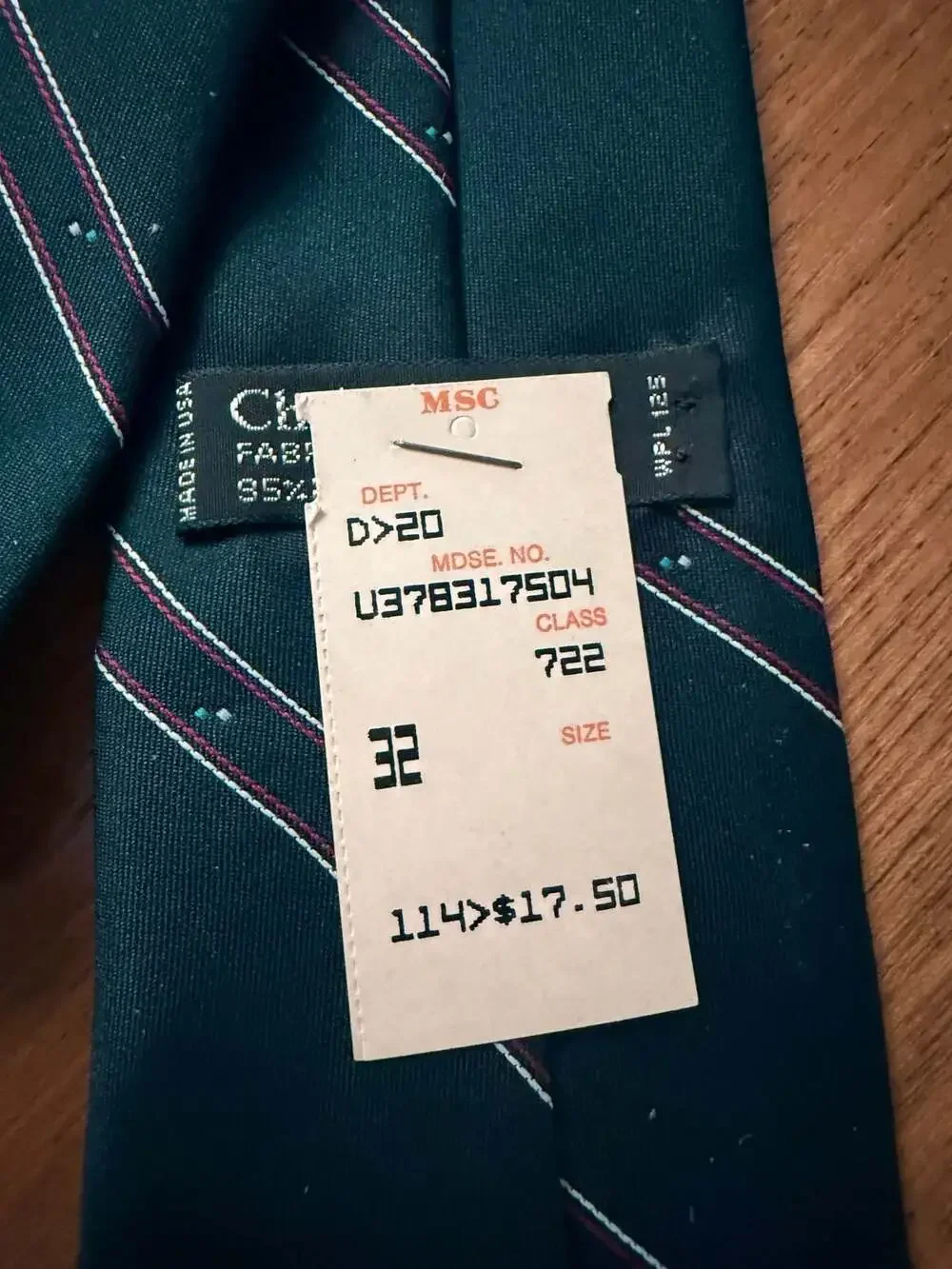 Vintage Christian Dior Monsieur Green Striped Silk Blend Tie - Picture 4 of 4